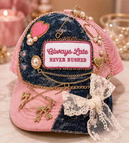 Always Late
Never Rushed
Embellished Trucker Hat